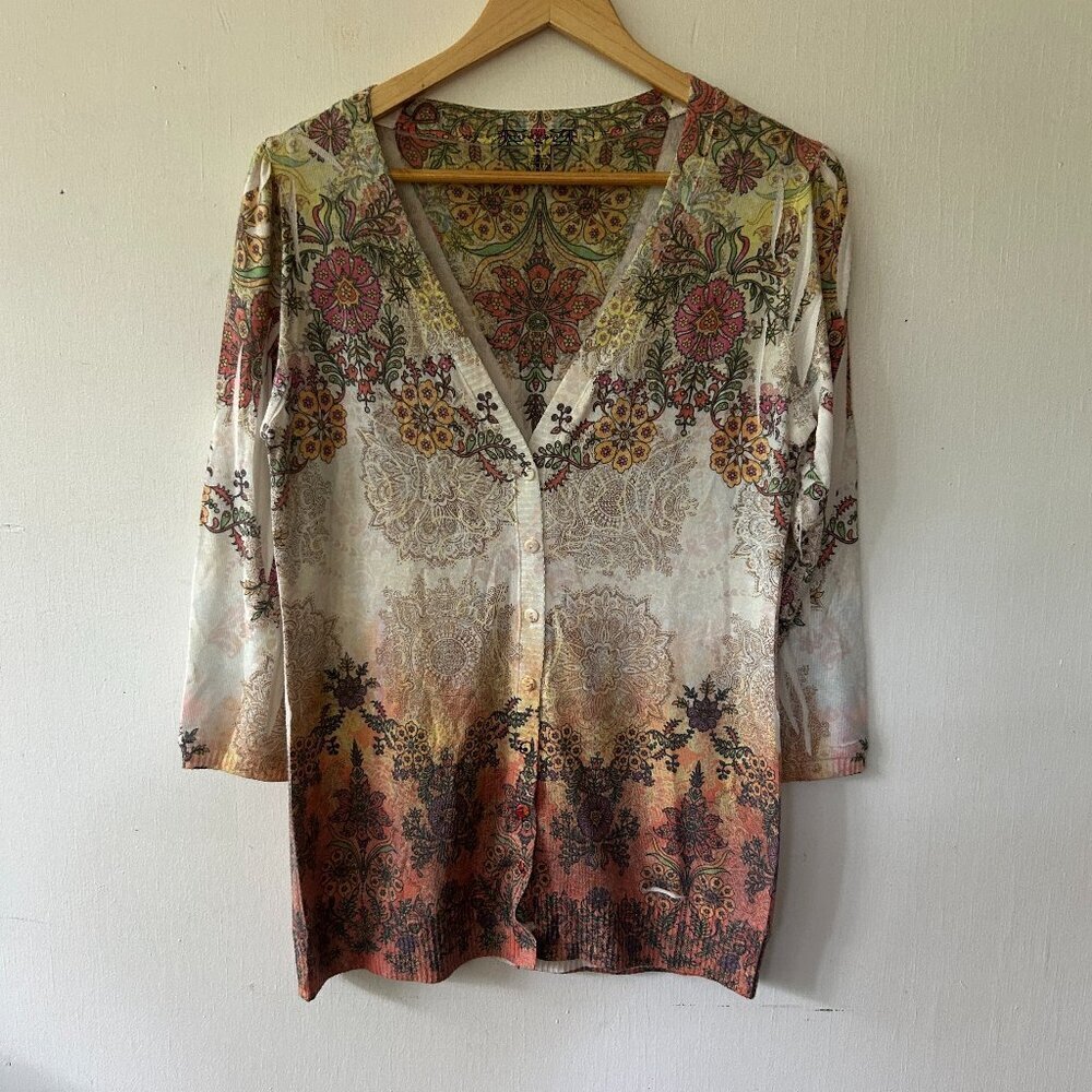 Debbie Morgan Cardigan Womens Small Floral Button Front Art to Wear Maximalist
